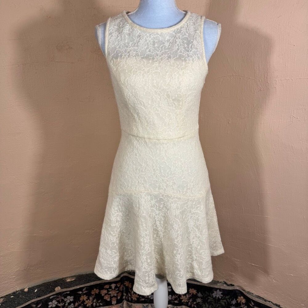 Black Halo Cream Lace Fit & Flare Mini Dress | Size 6 | Illusion Neckline - Picture 7 of 12